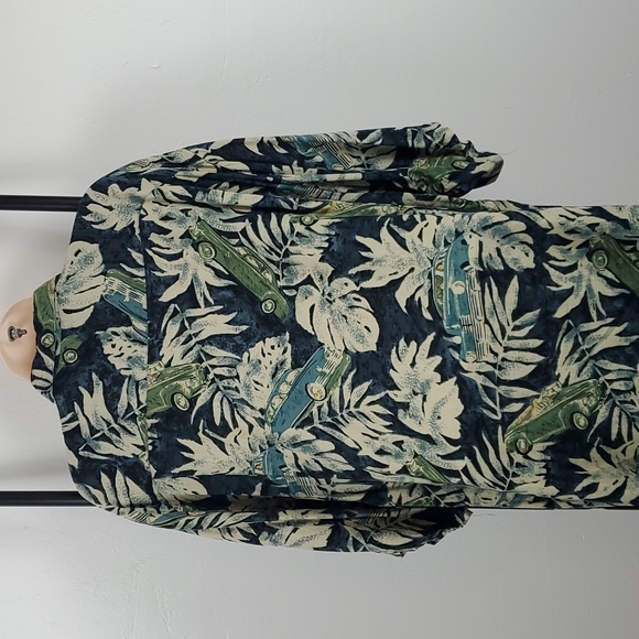 Hana Bay rayon Hawaii shirt buttons up green blue cars men size XL - Picture 3 of 6